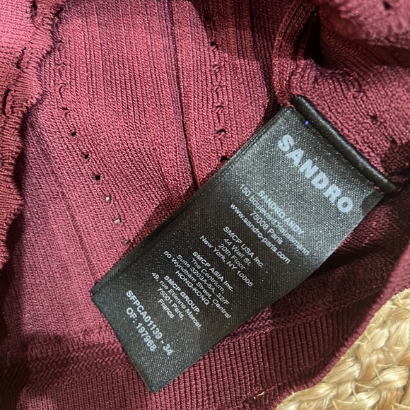 Sandro Holiday Bordeaux Cardigan Size 1 - Picture 7 of 8